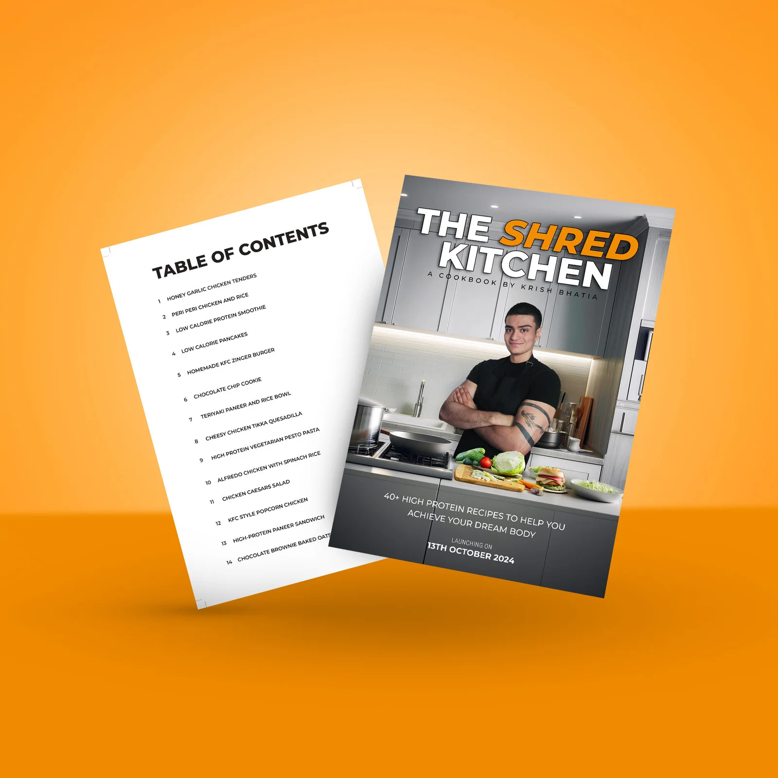 The Shred Kitchen cookbook cover, with a page from the table of contents